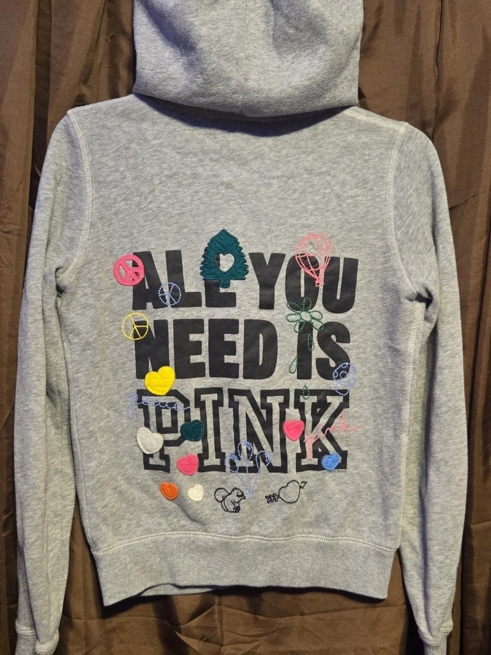 Y2K Victoria’s Secret PINK Zip Hoodie Gray Graphic “All You Need Is Pink” S